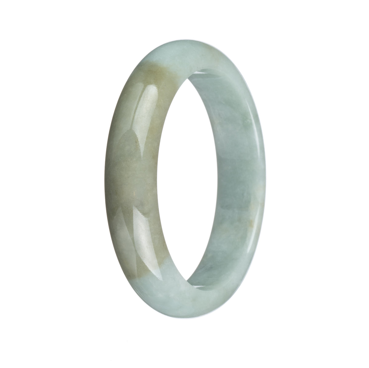 Genuine Grade A Green with Olive Green Patches Jadeite Jade Bangle Bracelet - 57mm Half Moon