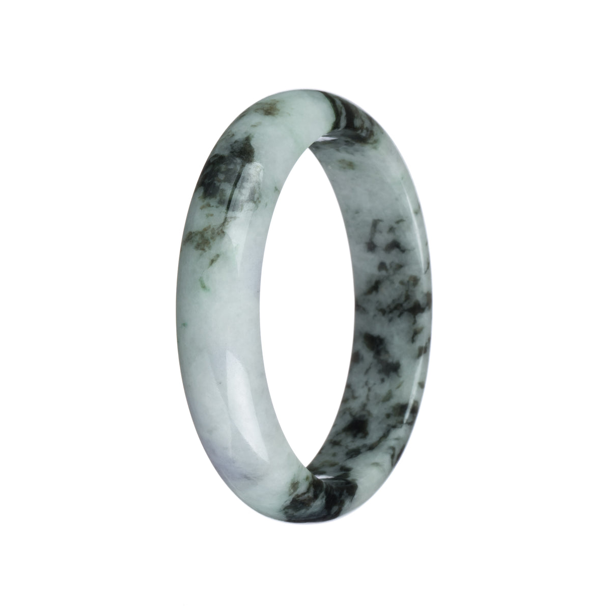 Real Grade A Pale Green with Green Pattern Traditional Jade Bracelet - 54mm Half Moon