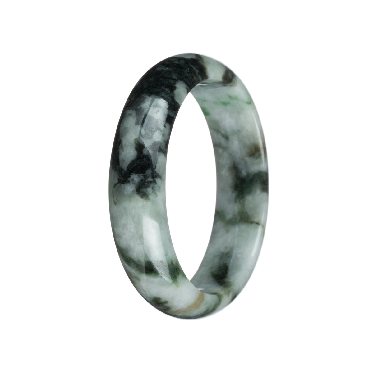 Certified Natural Green Pattern Jade Bracelet - 54mm Half Moon