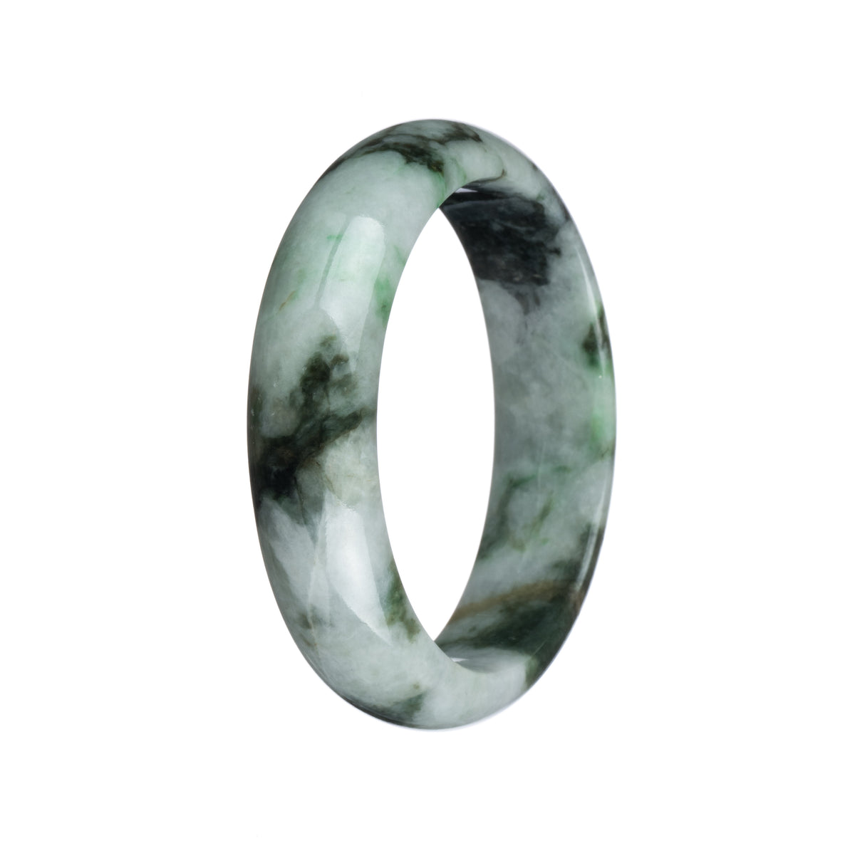 Certified Natural Green Pattern Jade Bracelet - 54mm Half Moon