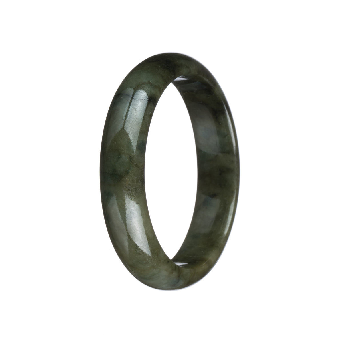 Real Untreated Olive Green Jadeite Bangle Bracelet - 53mm Half Moon