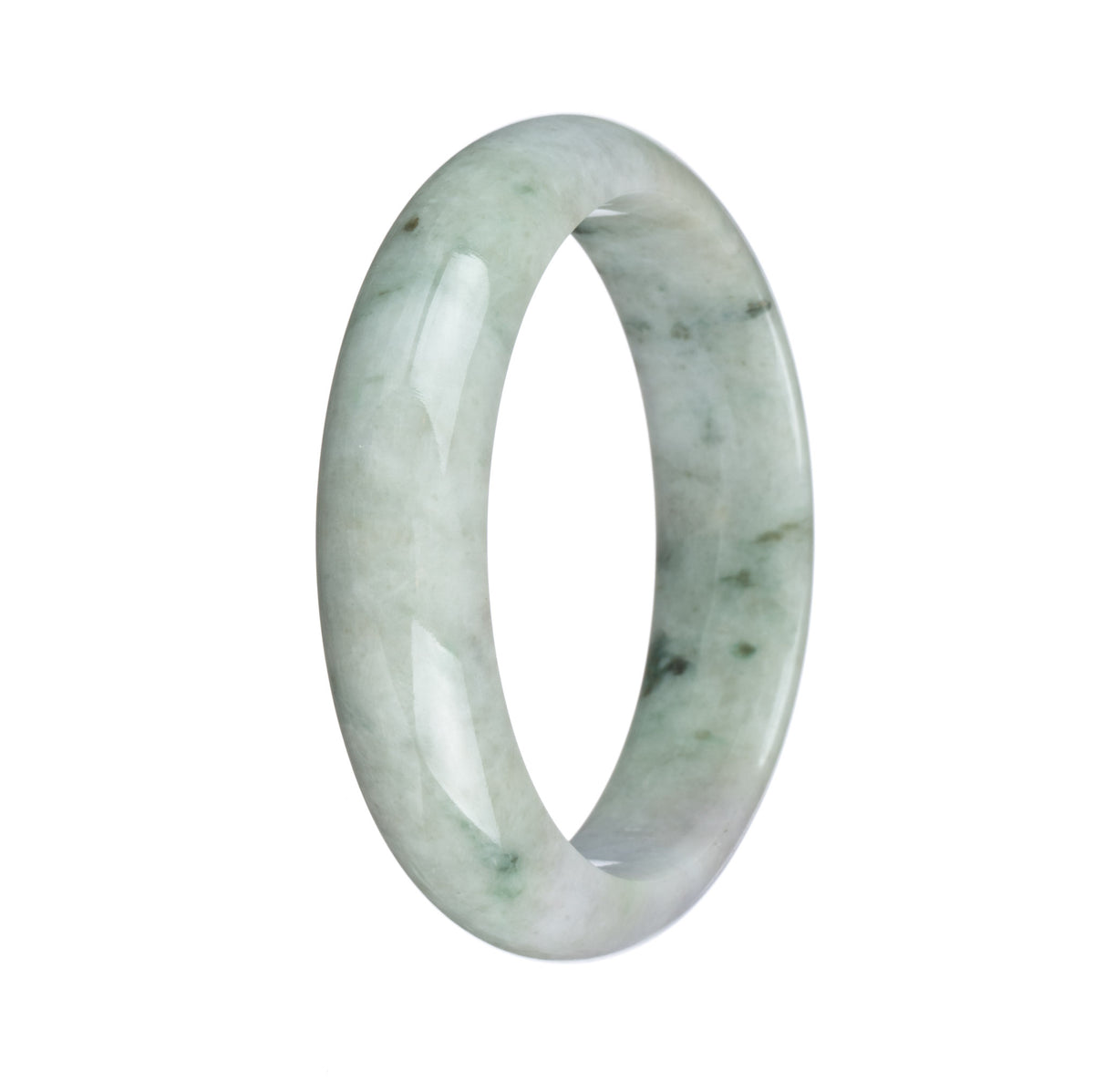 Genuine Grade A Pale Green and White with Dark Green Patterns Jadeite Jade Bangle - 59mm Half Moon