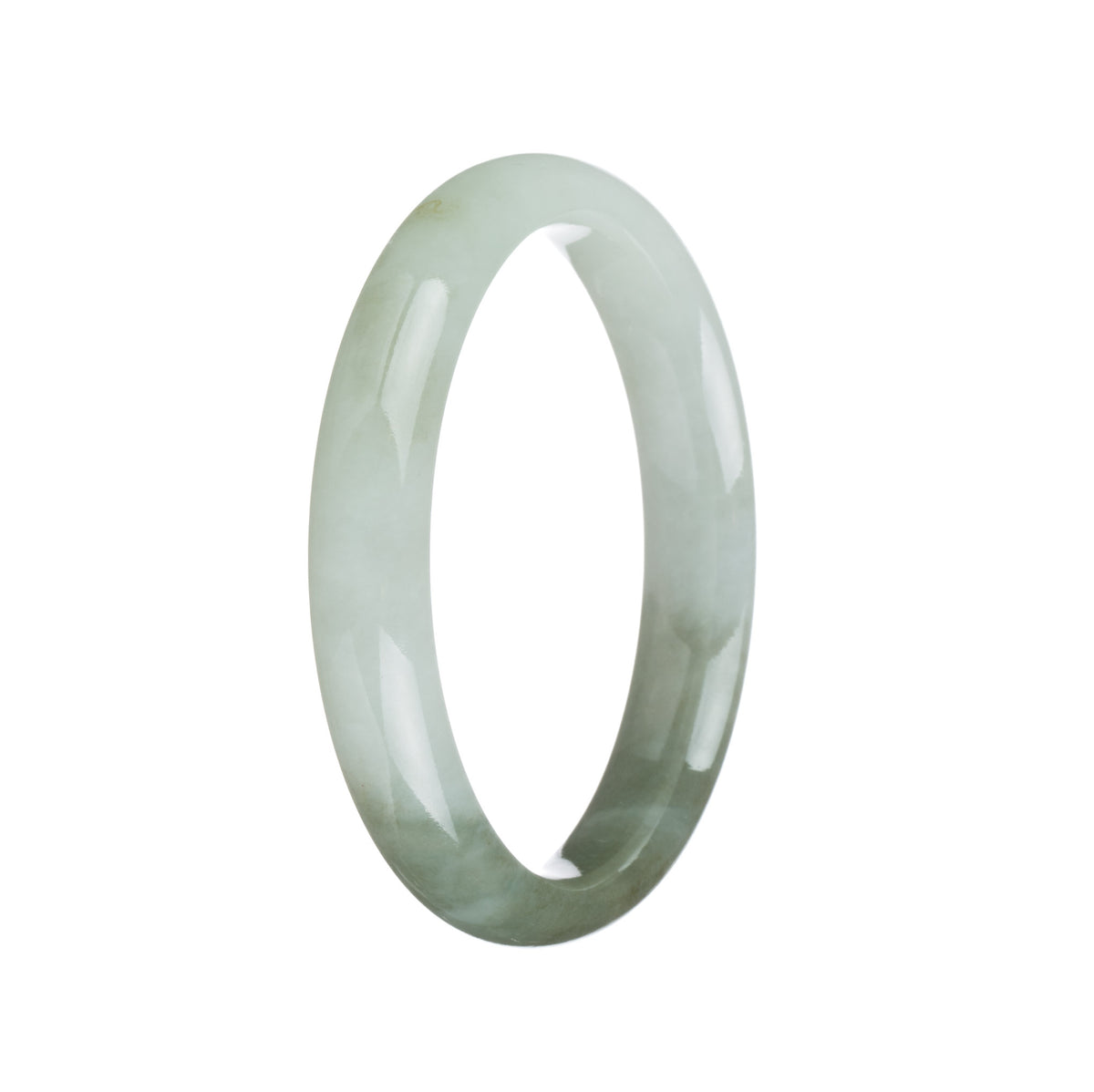 Genuine Type A Pale Green and Olive Green Jadeite Bangle - 56mm Half Moon