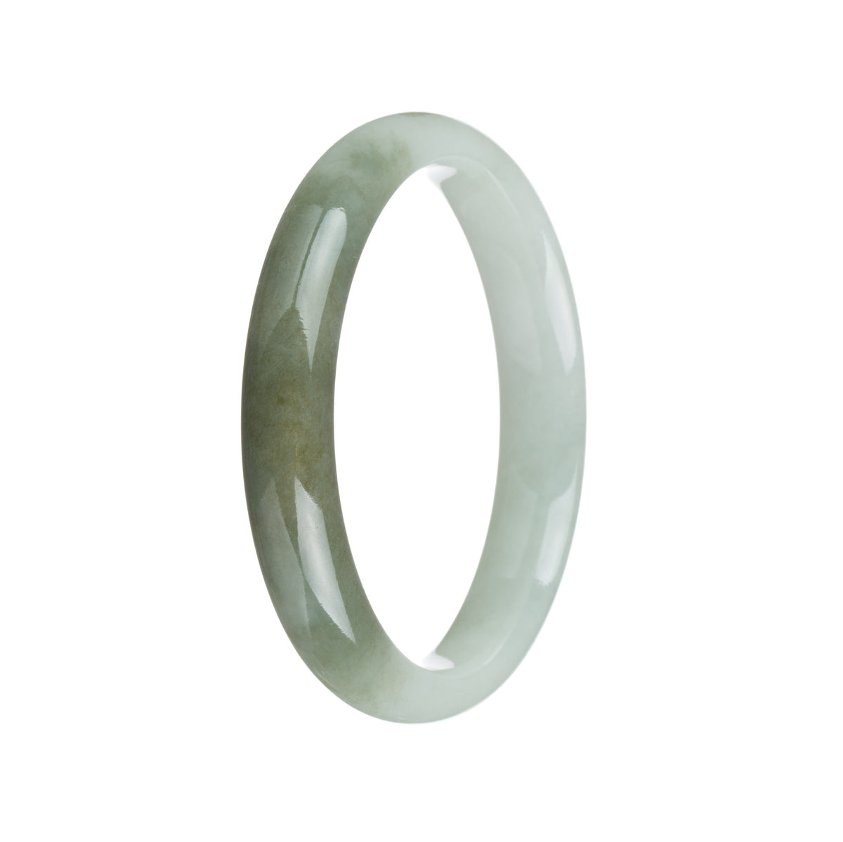 Genuine Type A Pale Green and Olive Green Jadeite Bangle - 56mm Half Moon