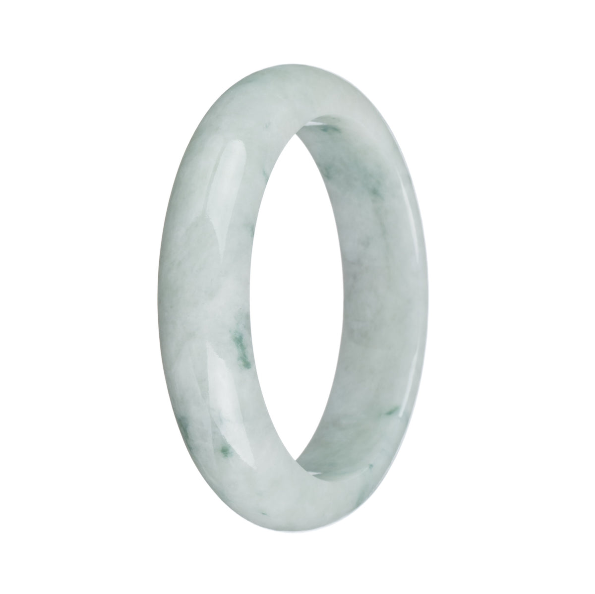 Genuine Grade A White with Green Pattern Jade Bracelet - 58mm Half Moon