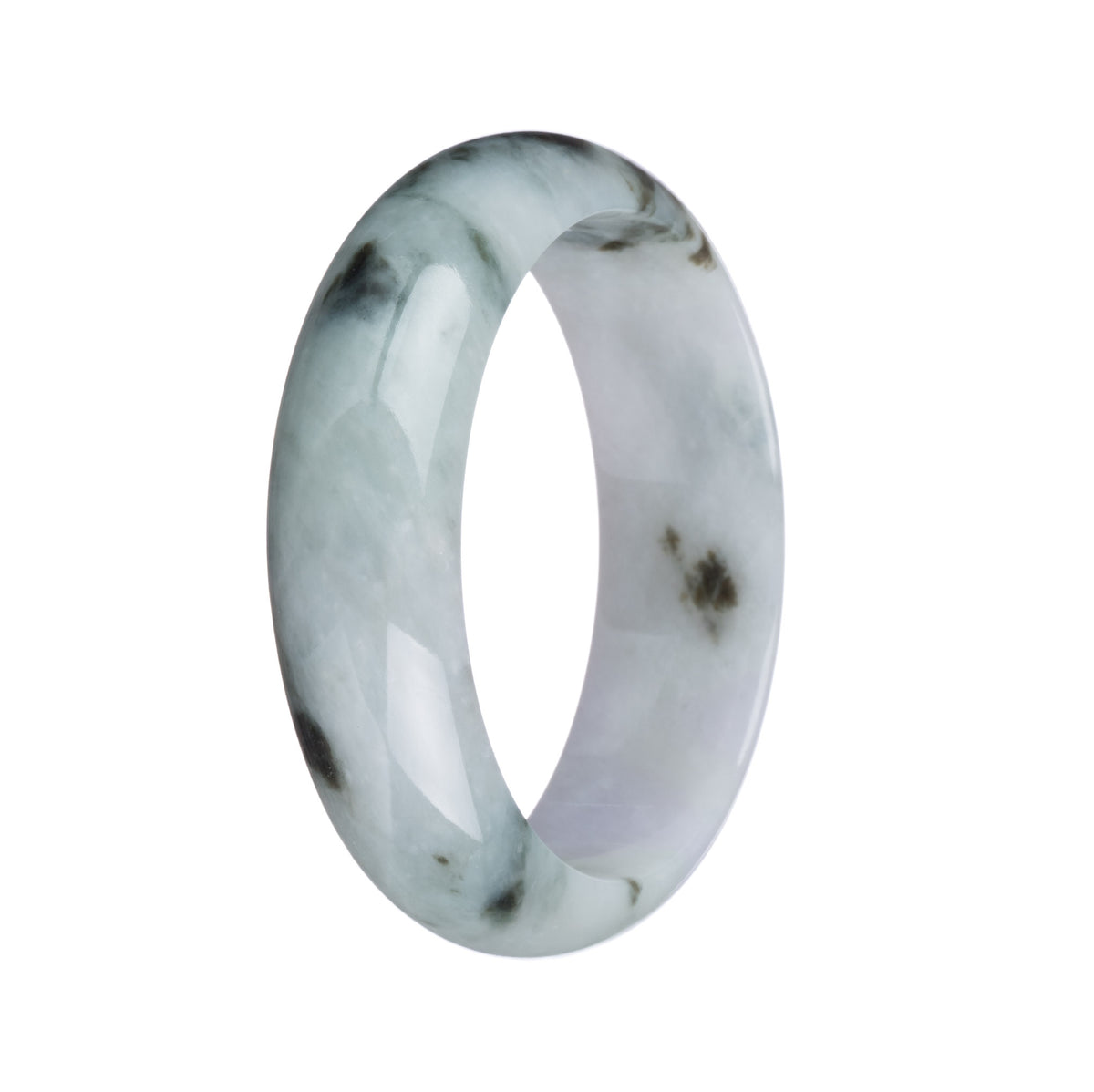 Genuine Untreated Green and White with Dark Green Patterns Burma Jade Bracelet - 57mm Half Moon