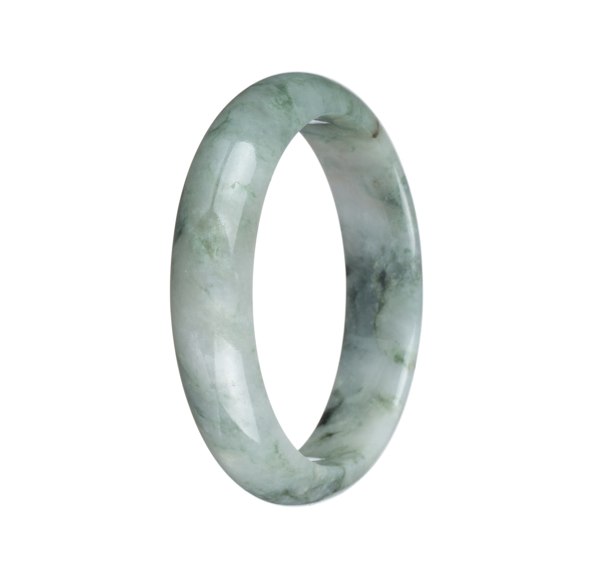 Real Grade A White with Green Patterns Jadeite Jade Bangle Bracelet - 56mm Half Moon