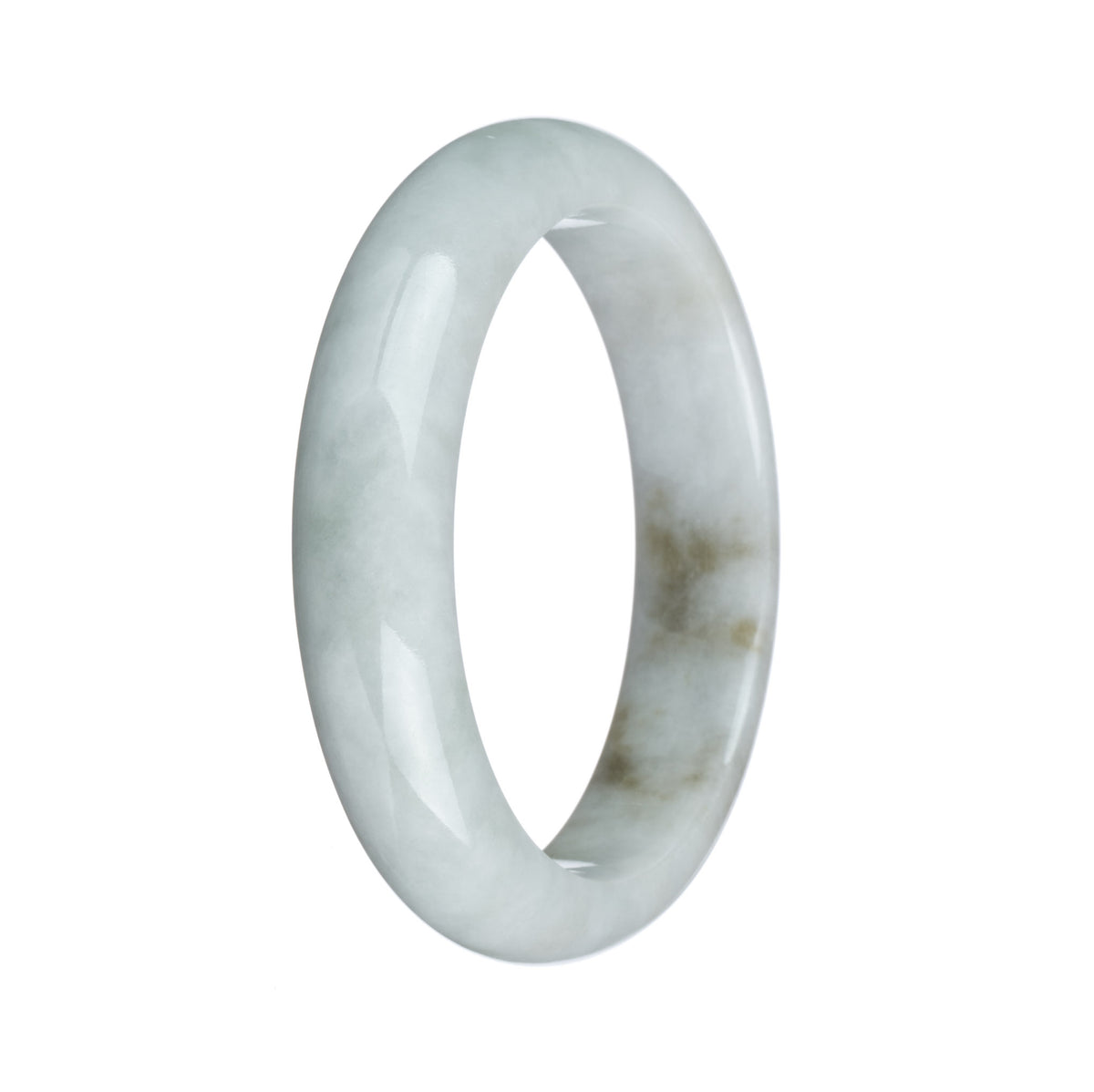 Genuine Grade A Greyish White with Brown Patches Traditional Jade Bangle Bracelet - 58mm Half Moon