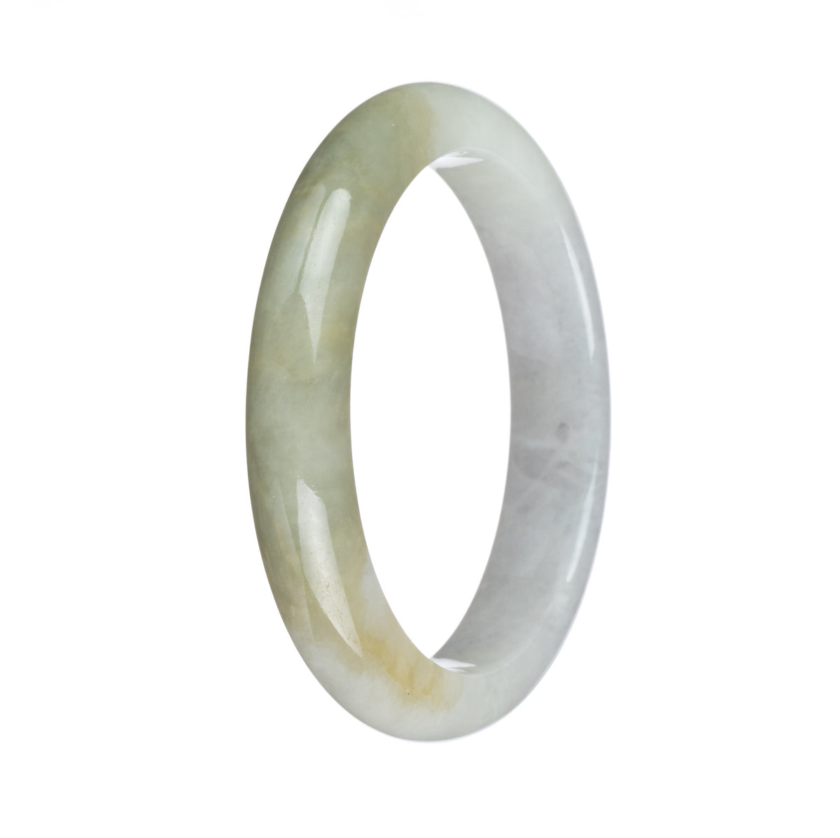 Certified Grade A White and Olive Green with Yellow Patch Burmese Jade Bangle - 59mm Half Moon