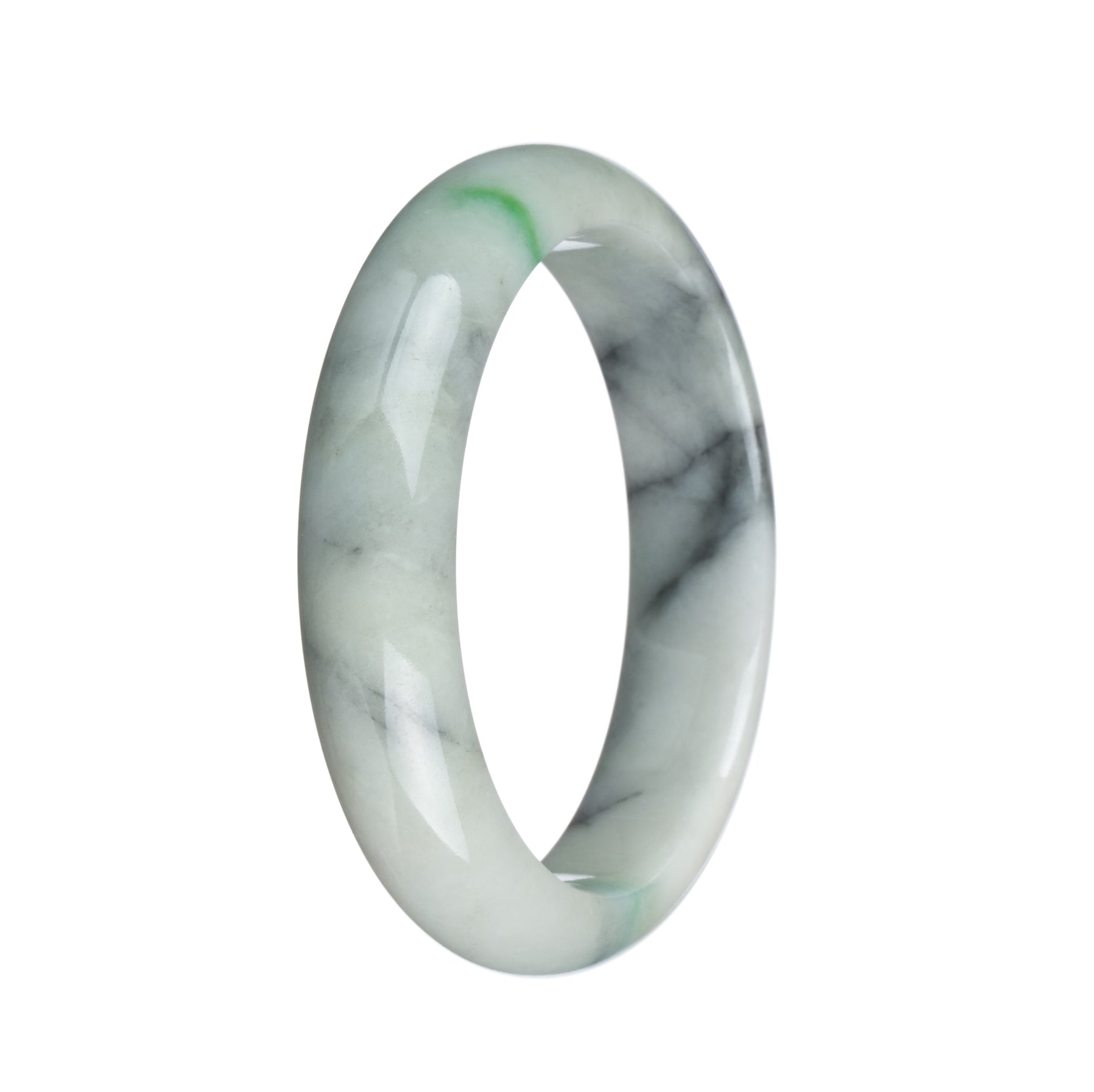 White with Black and Apple Green Patterns Jadeite Jade Bracelet 57mm ...