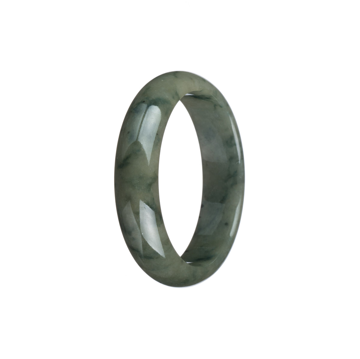 Genuine Type A Green with Dark Green Patterns Jadeite Jade Bangle - 46mm Half Moon