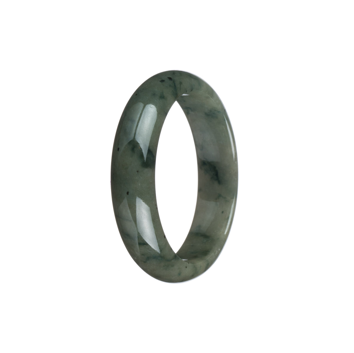 Genuine Type A Green with Dark Green Patterns Jadeite Jade Bangle - 46mm Half Moon