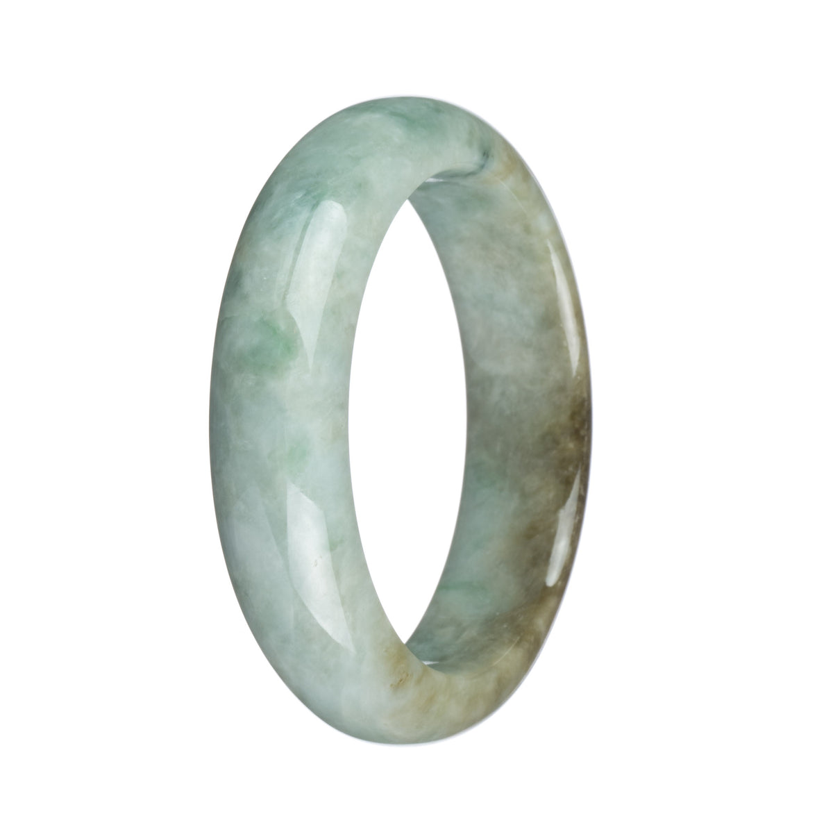 Certified Grade A Brown and Green with Apple Green Spots Burma Jade Bangle - 57mm Half Moon