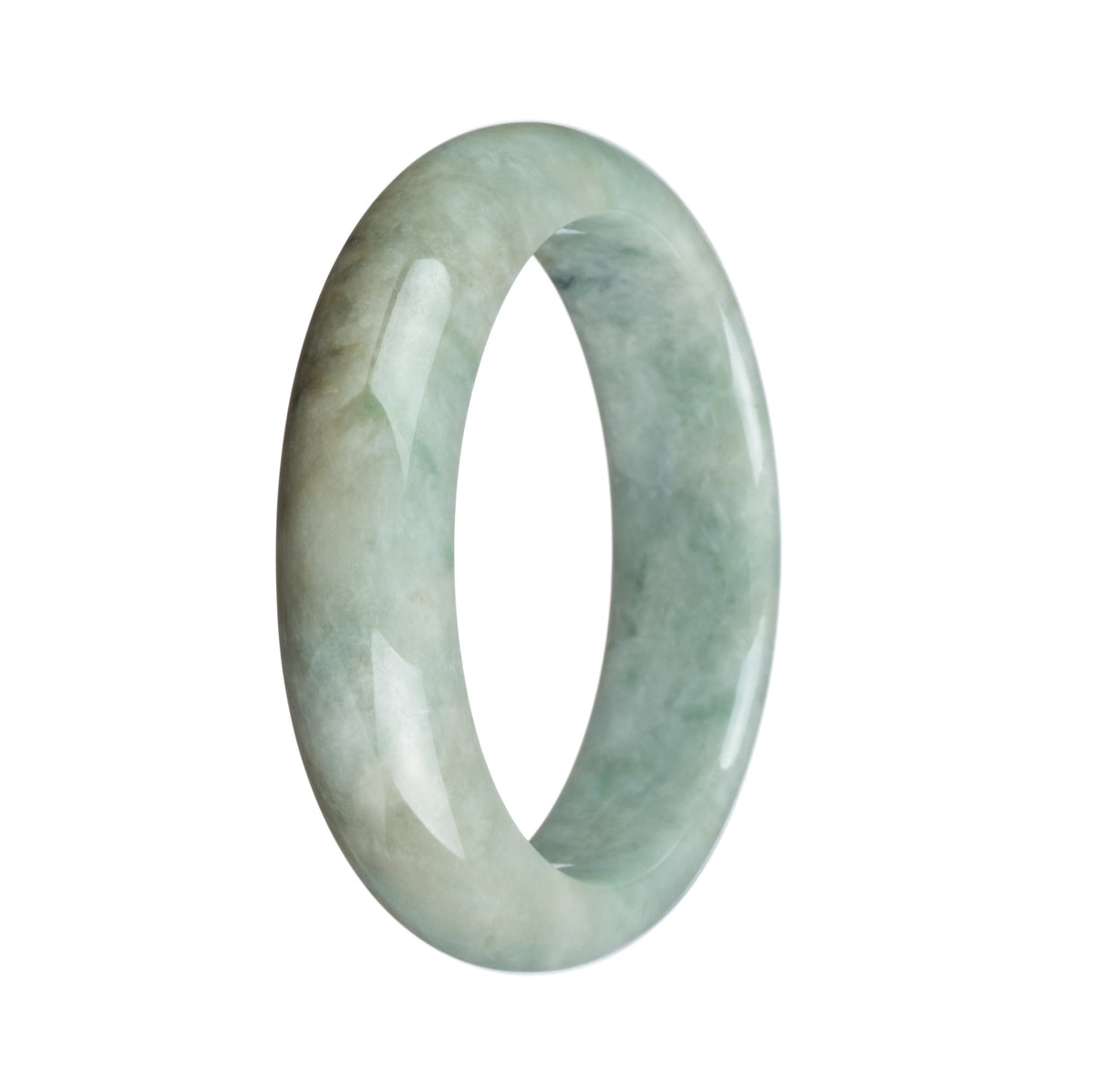 Certified Grade A Brown and Green with Apple Green Spots Burma Jade Bangle - 57mm Half Moon