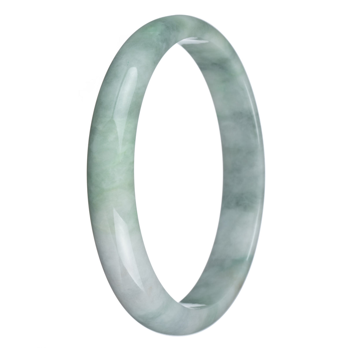 Genuine Grade A Green and White Burma Jade Bangle - 79mm Half Moon