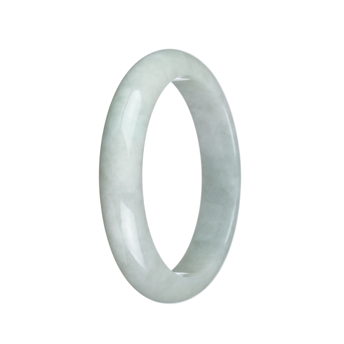 Genuine Type A White with Green Patch Burma Jade Bracelet - 55mm Half Moon