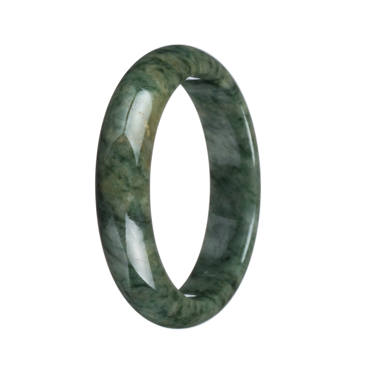 Genuine Grade A Dark Green Pattern Jadeite Jade Bangle Bracelet - 58mm Half Moon