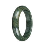 Genuine Grade A Dark Green Pattern Jadeite Jade Bangle Bracelet - 58mm Half Moon