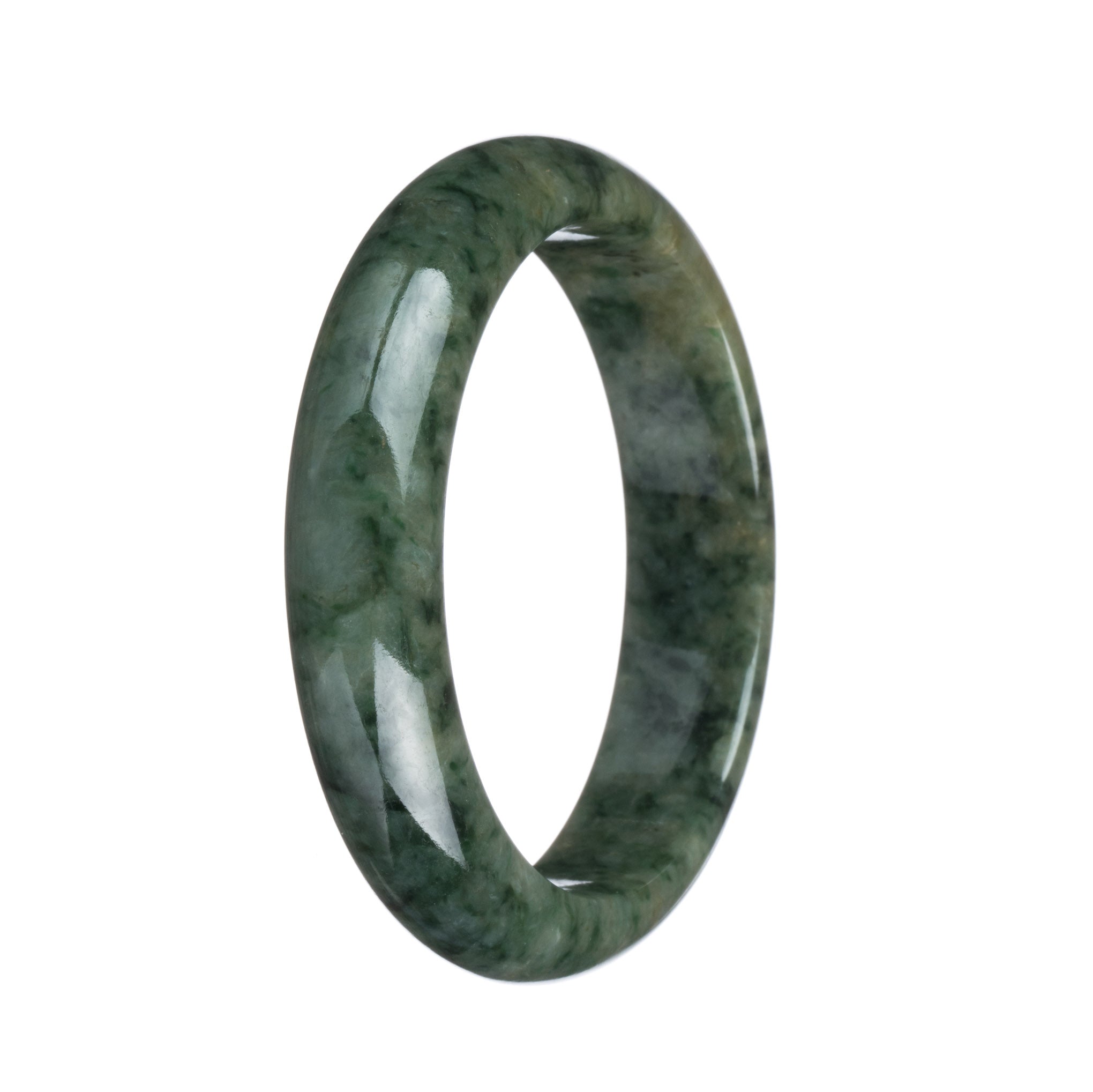 Genuine Grade A Dark Green Pattern Jadeite Jade Bangle Bracelet
