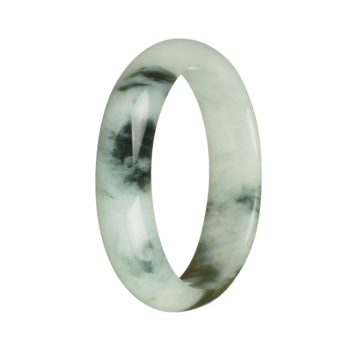 Genuine Grade A Pale Green with Olive Green and Deep Green Patterns Jadeite Bangle - 58mm Half Moon