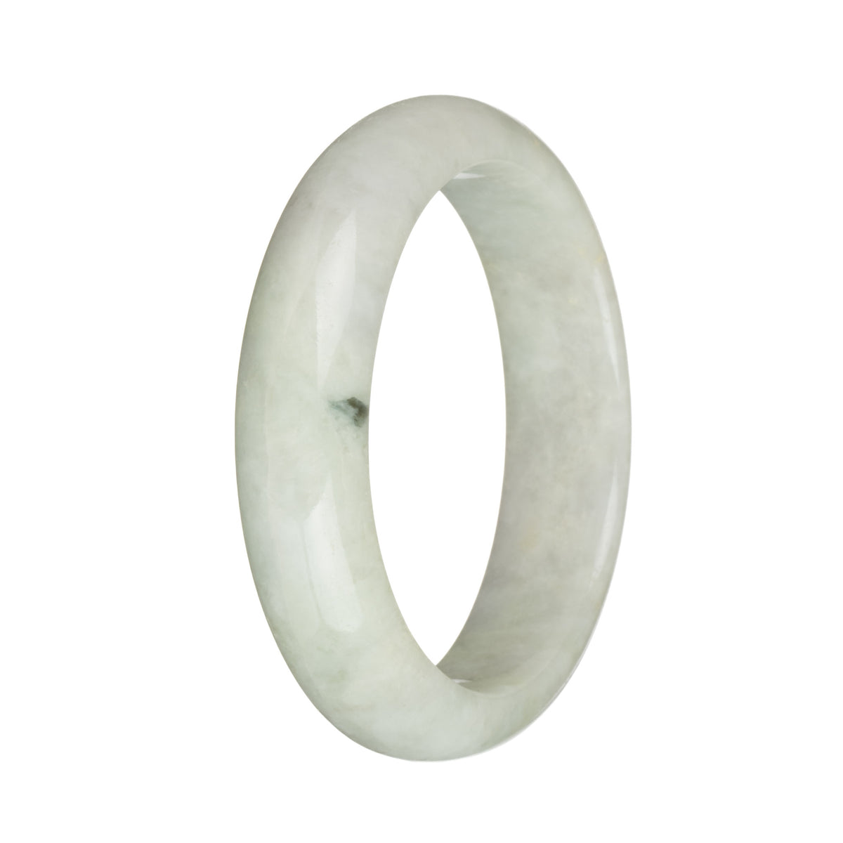 Genuine Type A Greyish White with Deep Green Spot Burma Jade Bangle - 58mm Half Moon