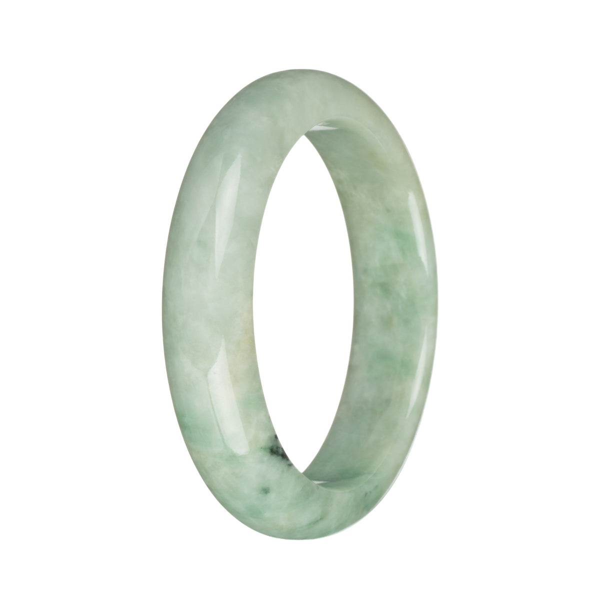 Real Grade A Light Green with Apple Green and Deep Green Patterns Traditional Jade Bracelet - 57mm Half Moon