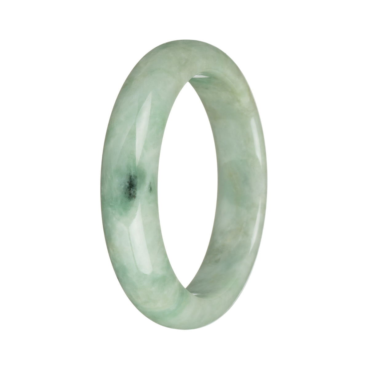 Real Grade A Light Green with Apple Green and Deep Green Patterns Traditional Jade Bracelet - 57mm Half Moon