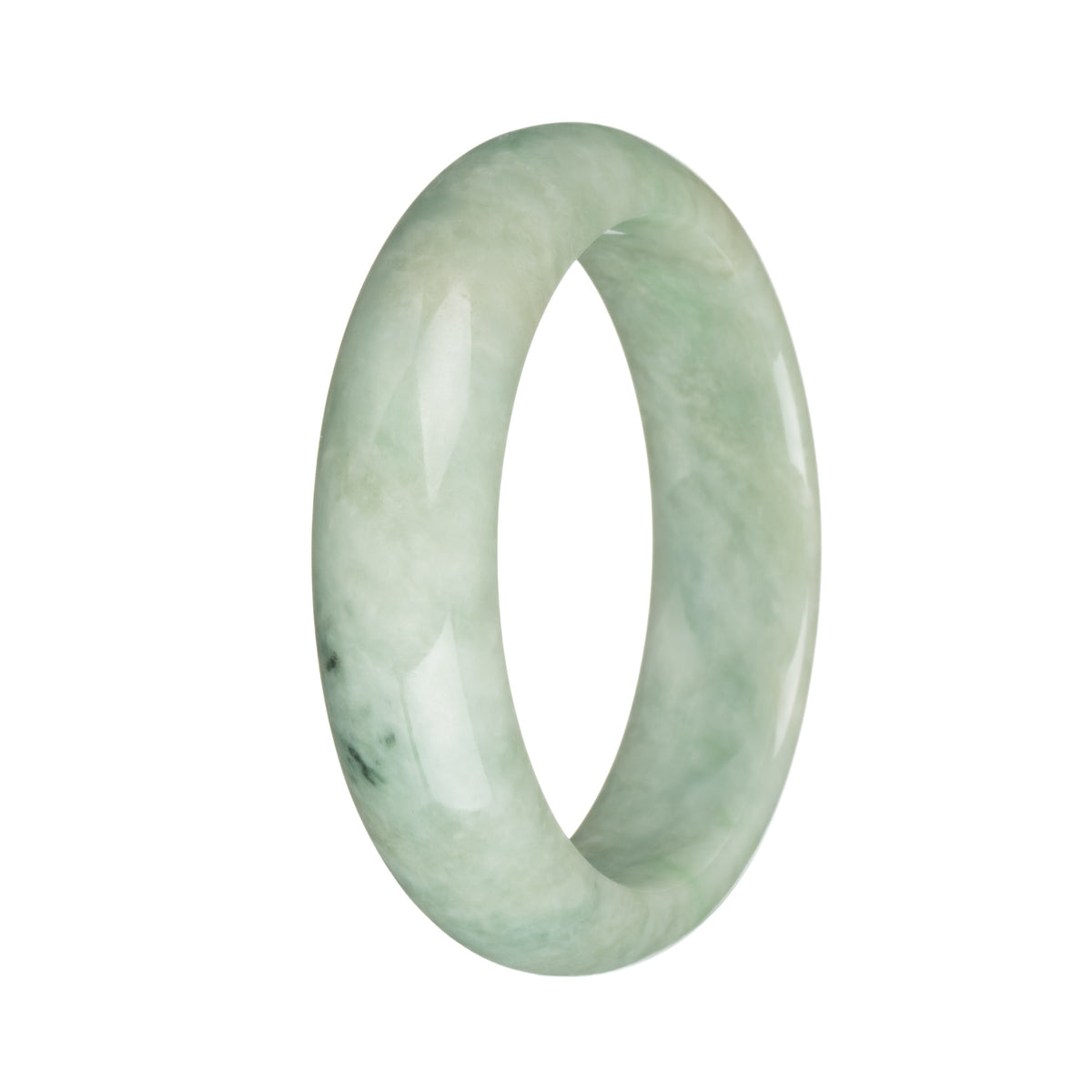 Genuine Grade A Light Green and Light Grey with Deep Green Spots Jade Bangle - 57mm Half Moon