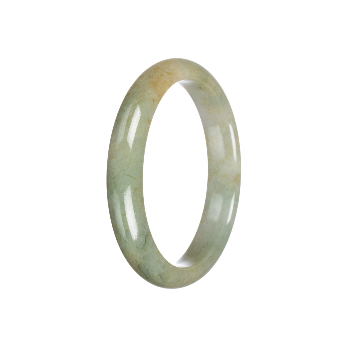 Authentic Grade A Brownish Green Burmese Jade Bangle Bracelet - 56mm Semi Round