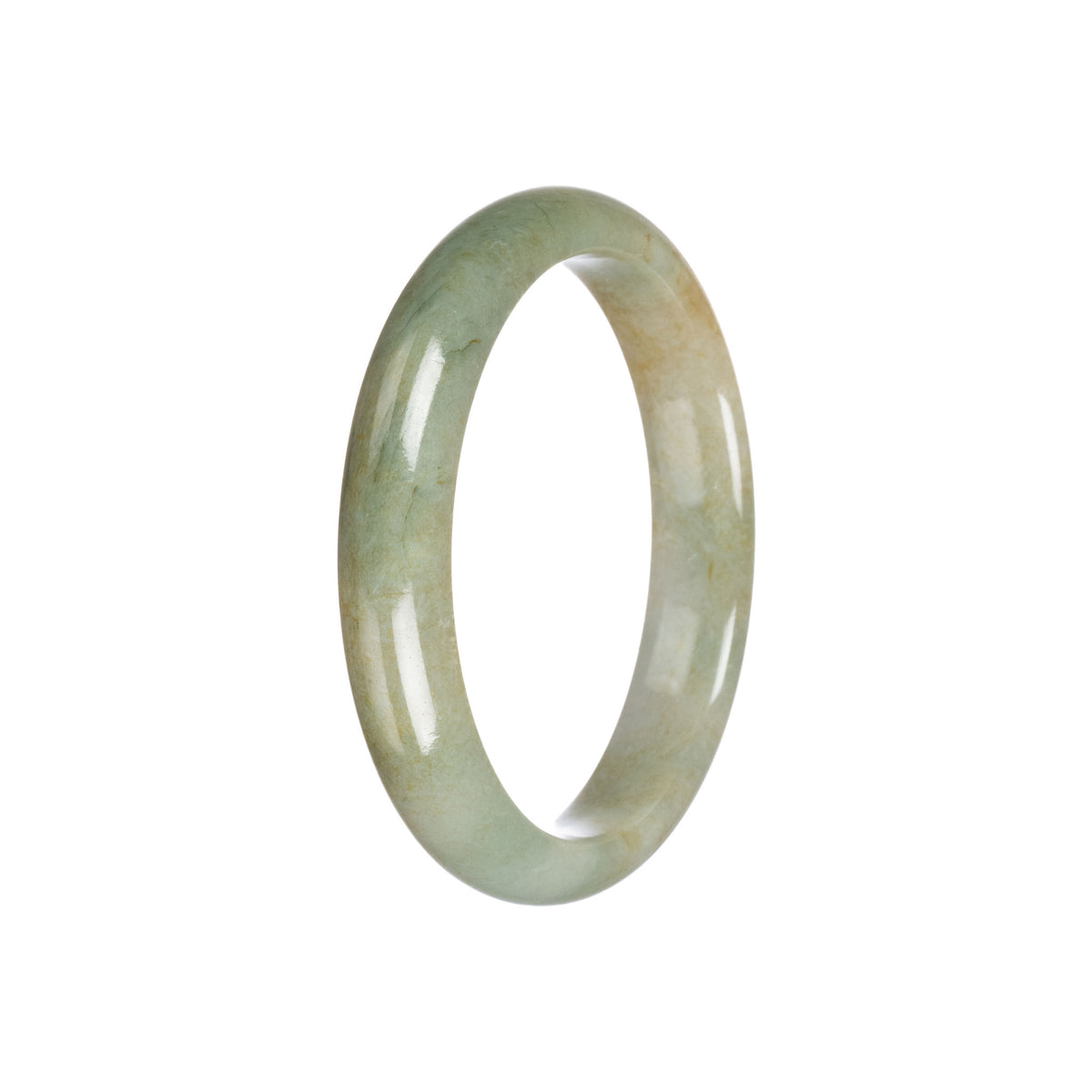 Authentic Grade A Brownish Green Burmese Jade Bangle Bracelet - 56mm Semi Round