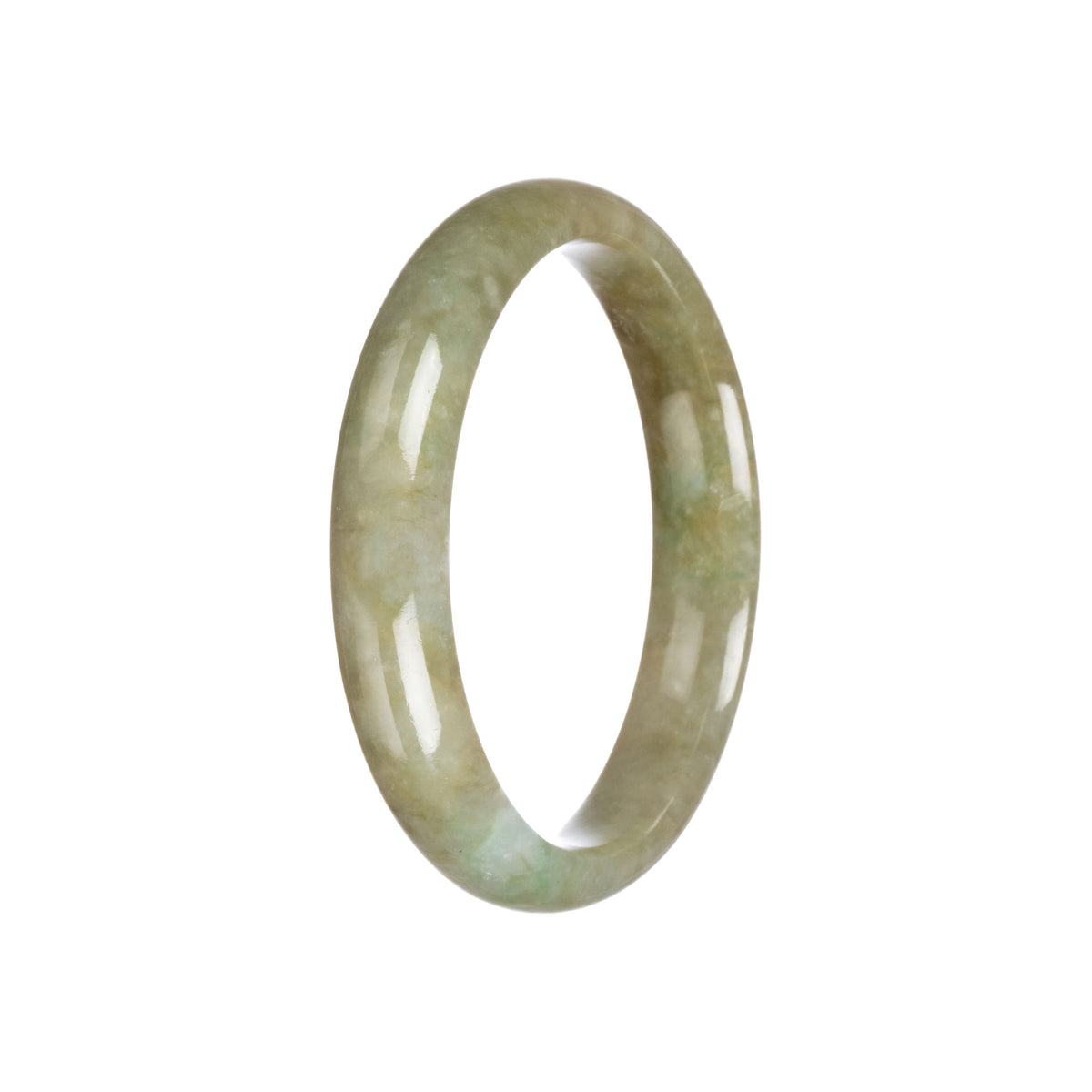 Authentic Grade A Brownish Green Burmese Jade Bangle Bracelet - 58mm Half Moon