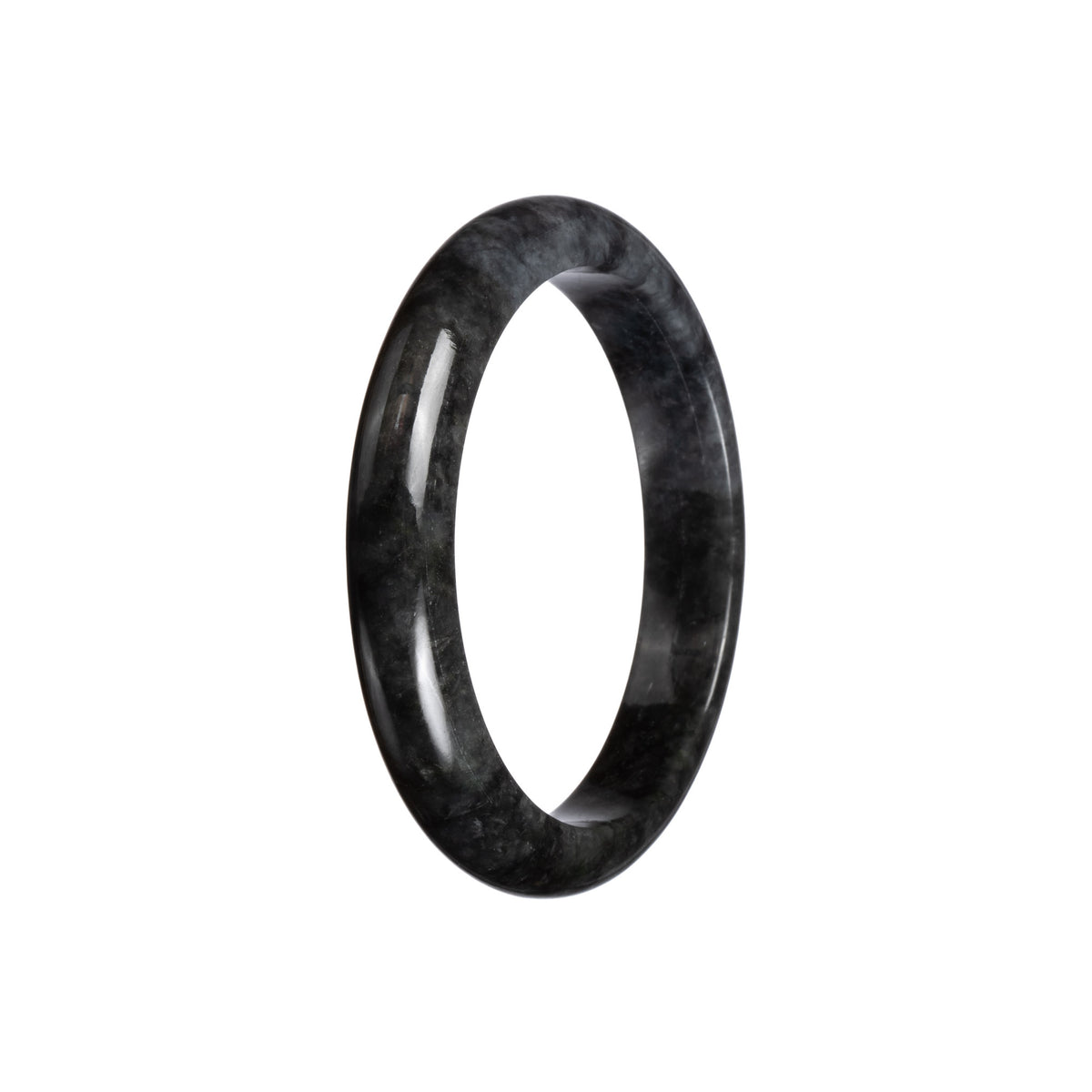 Genuine Natural Grey and Black Patterns Jade Bangle - 57mm Half Moon