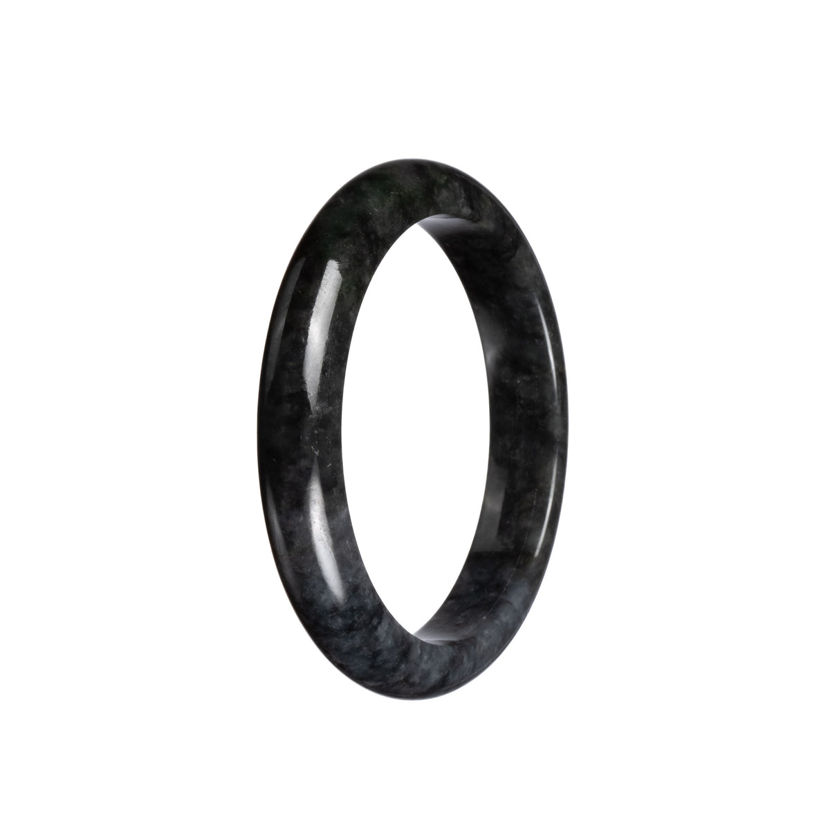 Genuine Natural Grey and Black Patterns Jade Bangle - 57mm Half Moon