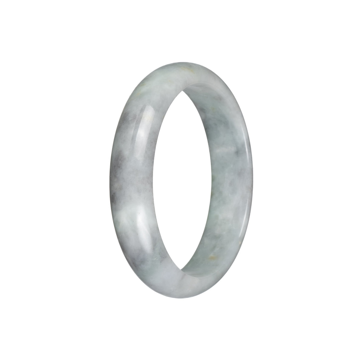 Genuine Untreated Light Green with Light Grey Pattern and Red Specks Jade Bangle - 59mm Half Moon