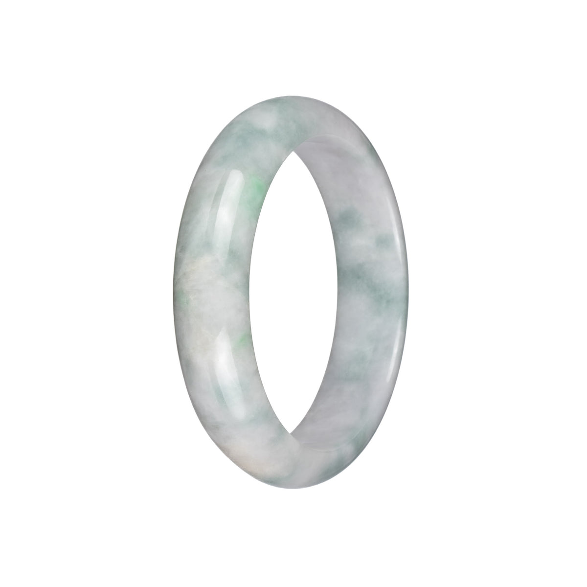 Real Natural White with Light Green Patterns Traditional Jade Bangle Bracelet - 58mm Half Moon