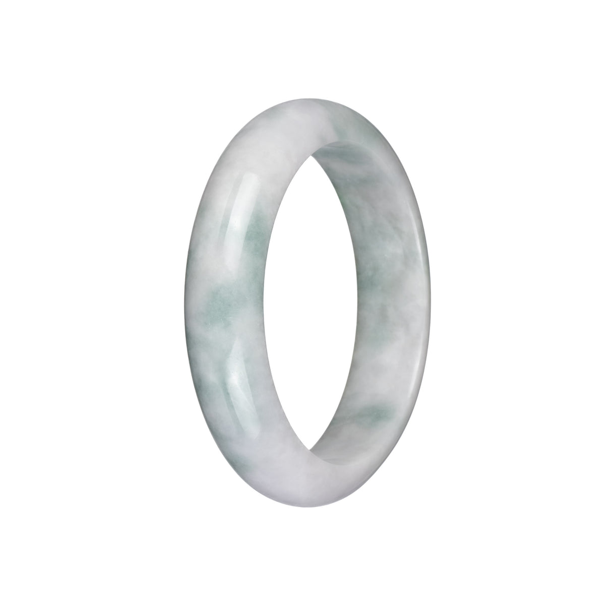 Real Natural White with Light Green Patterns Traditional Jade Bangle Bracelet - 58mm Half Moon