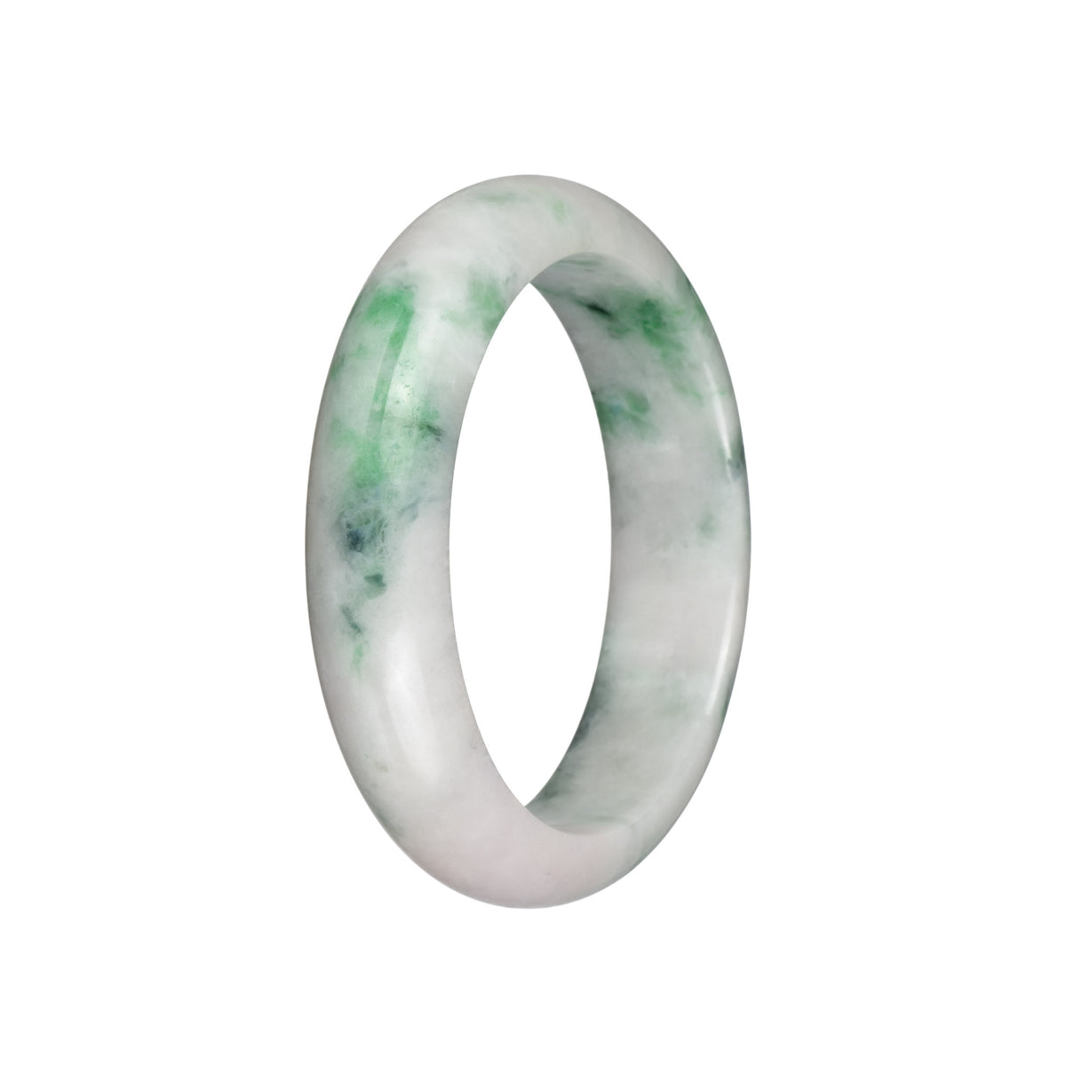 Genuine Grade A White with Emerald Green Patterns Burma Jade Bangle - 58mm Half Moon