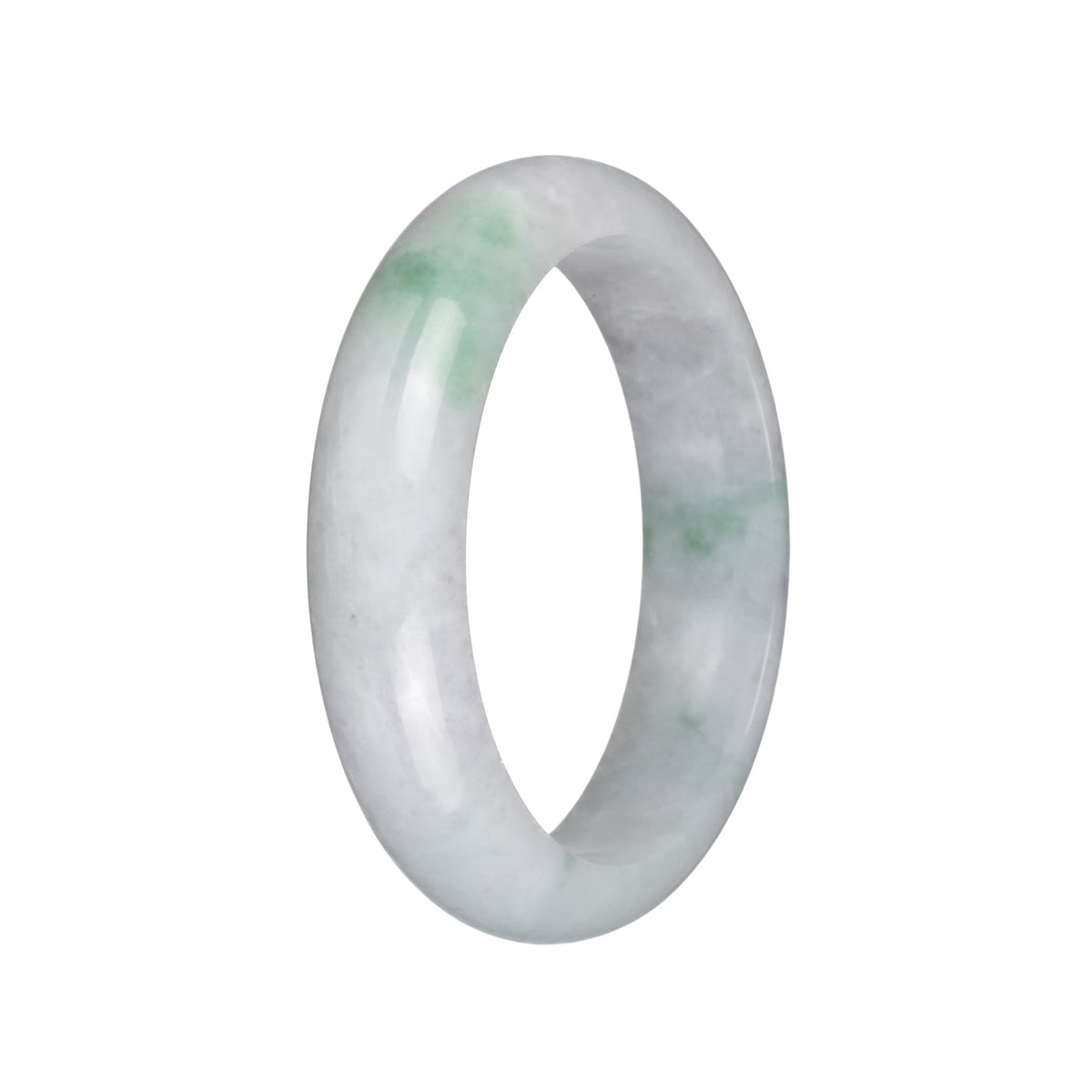 Authentic Grade A White with Apple Green Patterns Burmese Jade Bangle Bracelet - 62mm Half Moon