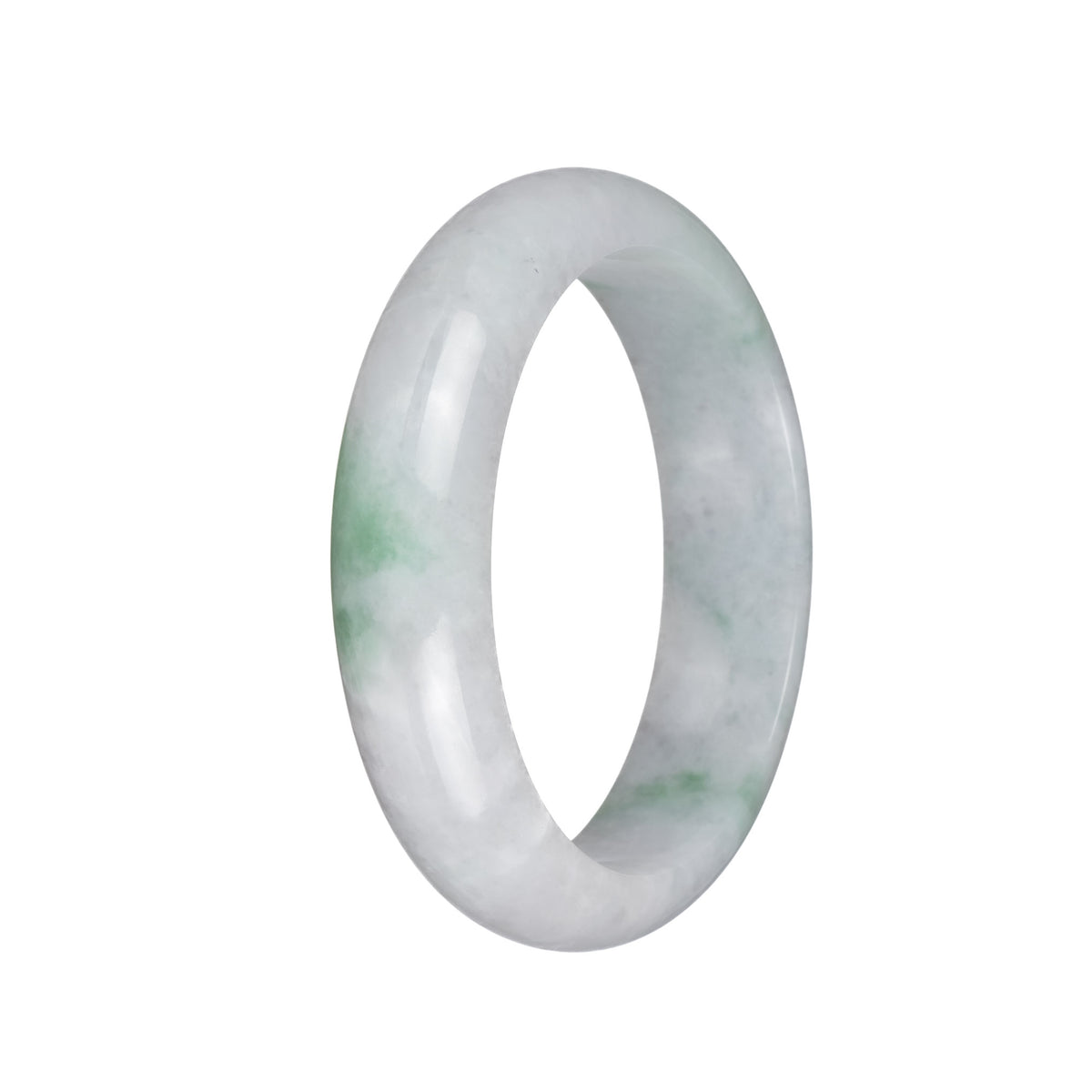 Authentic Grade A White with Apple Green Patterns Burmese Jade Bangle Bracelet - 62mm Half Moon