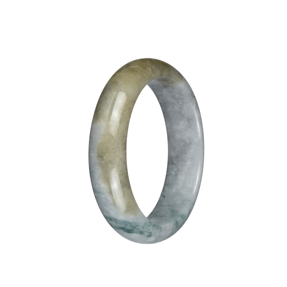 Genuine Untreated Grey with Brown Pattern Traditional Jade Bangle Bracelet - 55mm Half Moon