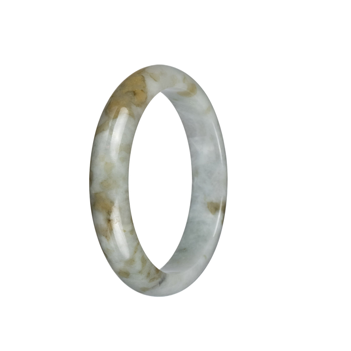 Genuine Grade A White and Brown Pattern Traditional Jade Bangle - 58mm Half Moon