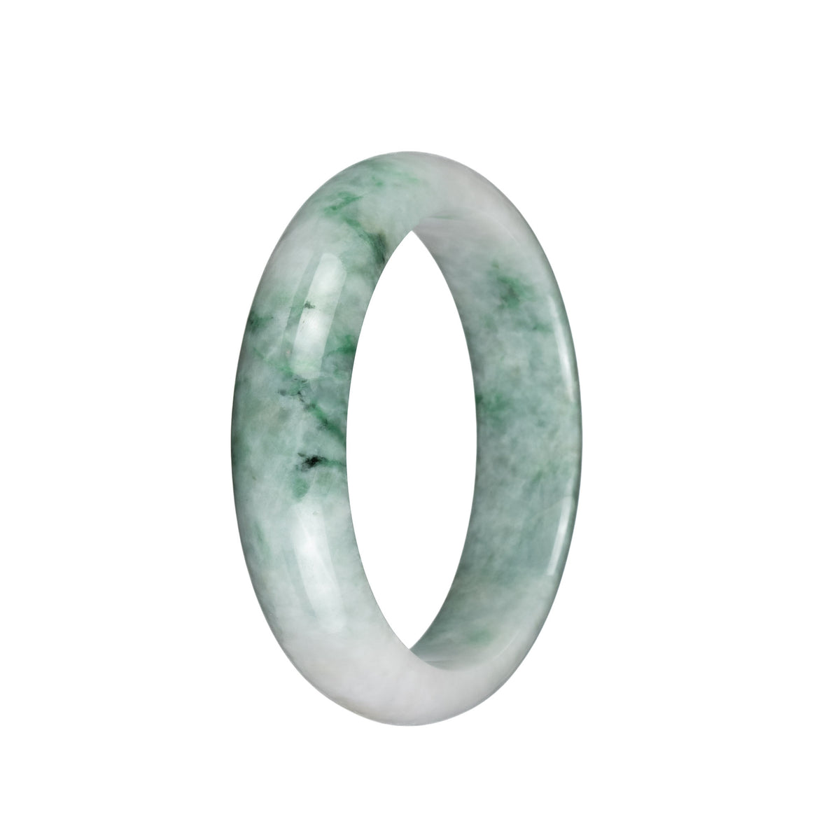 Authentic Untreated White and Green with Apple Green Patterns Jade Bangle Bracelet - 58mm Half Moon