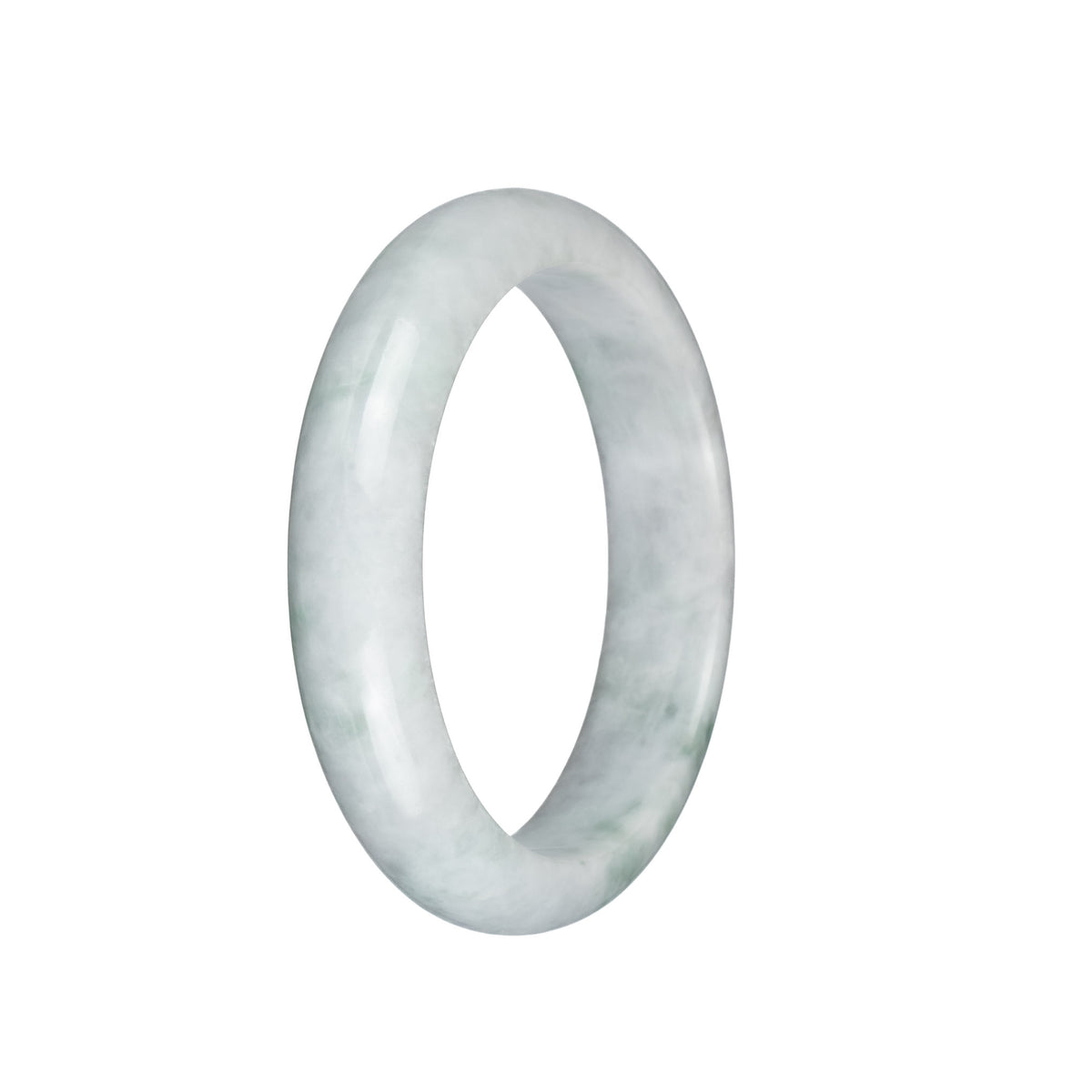 Genuine Natural White with Green Patterns Jade Bangle Bracelet - 58mm Half Moon