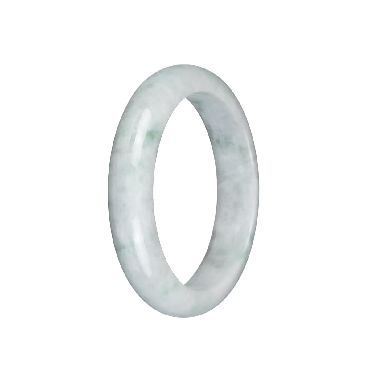 Genuine Natural White with Green Patterns Jade Bangle Bracelet - 58mm Half Moon