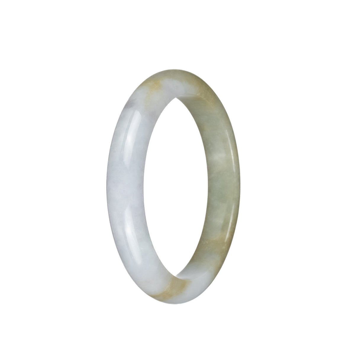 Authentic Type A White and Pale Brown Traditional Jade Bangle - 57mm Semi Round