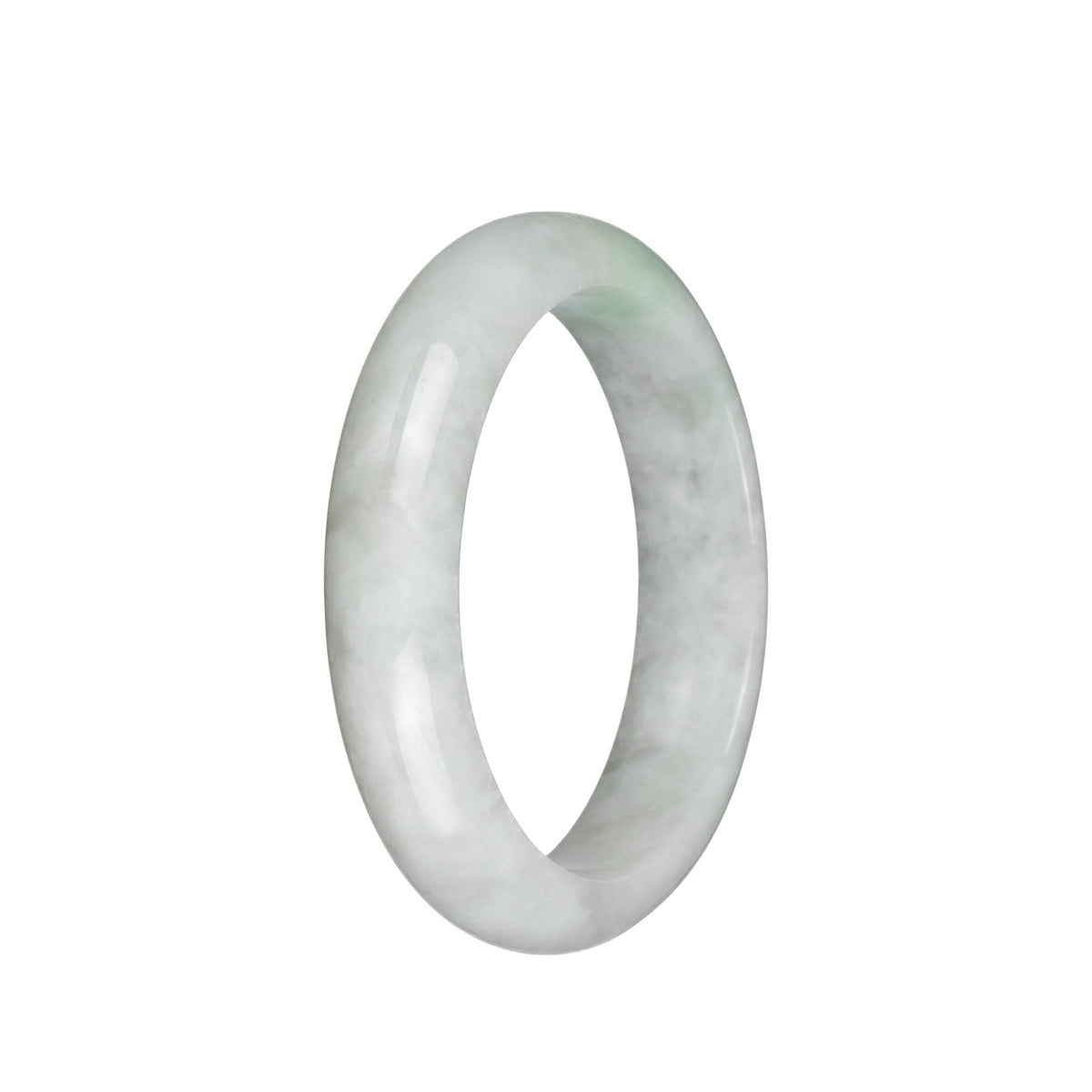 Certified Grade A White with Light Green Patch Traditional Jade Bangle Bracelet - 58mm Half Moon