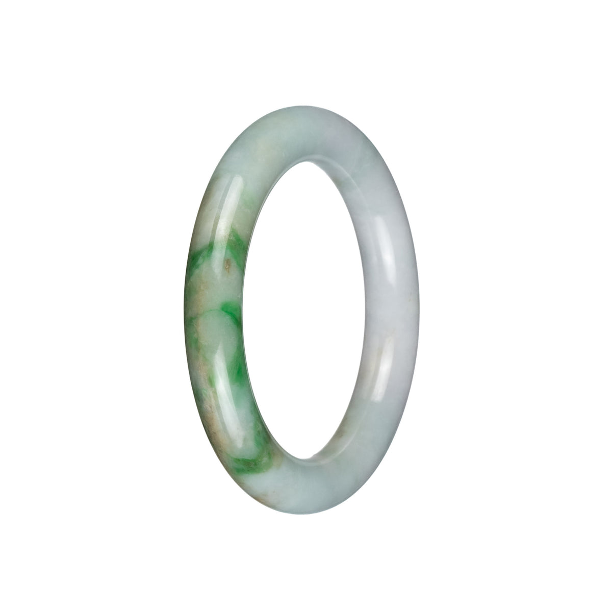 Genuine Grade A White with Emerald Green Patterns Jade Bangle - 53mm Round