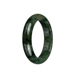Genuine Untreated Olive Green with Dark Green Patterns Jadeite Jade Bracelet - 58mm Half Moon