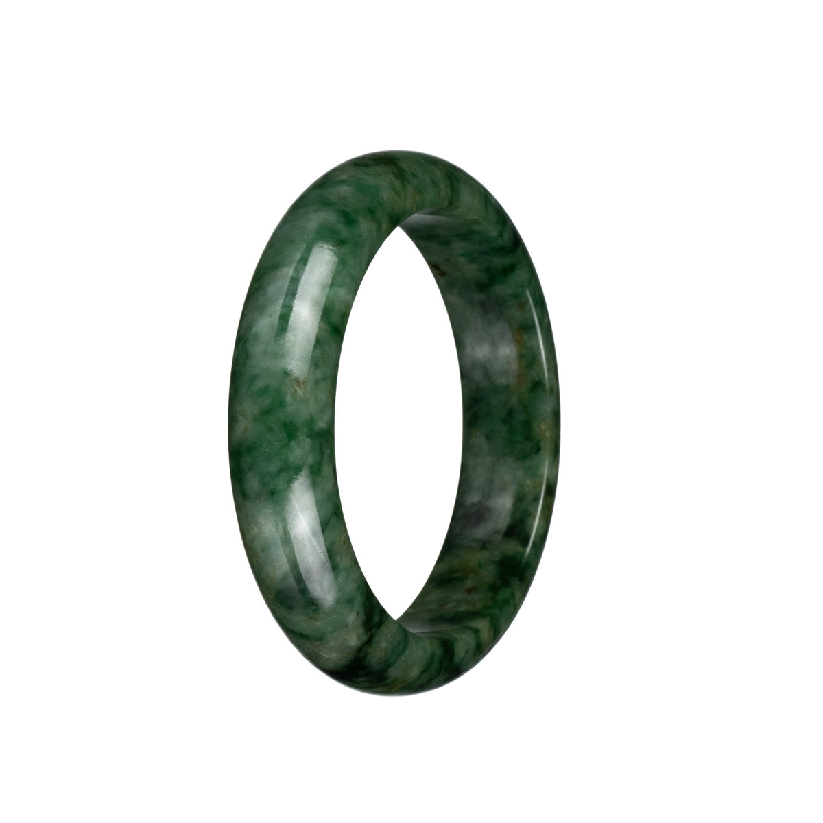 Genuine Untreated Green with Dark Green Patterns Jadeite Jade Bracelet - 57mm Half Moon