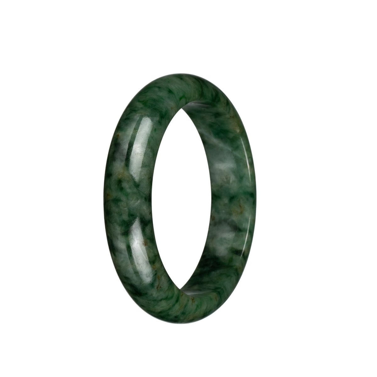 Genuine Untreated Green with Dark Green Patterns Jadeite Jade Bracelet - 57mm Half Moon